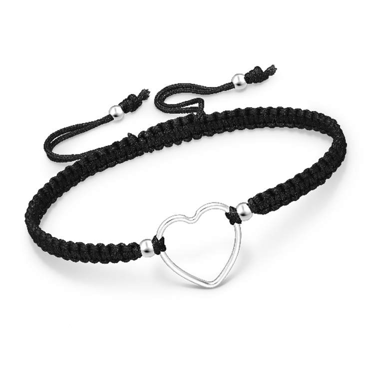 Silver Heart Macrame Bracelet